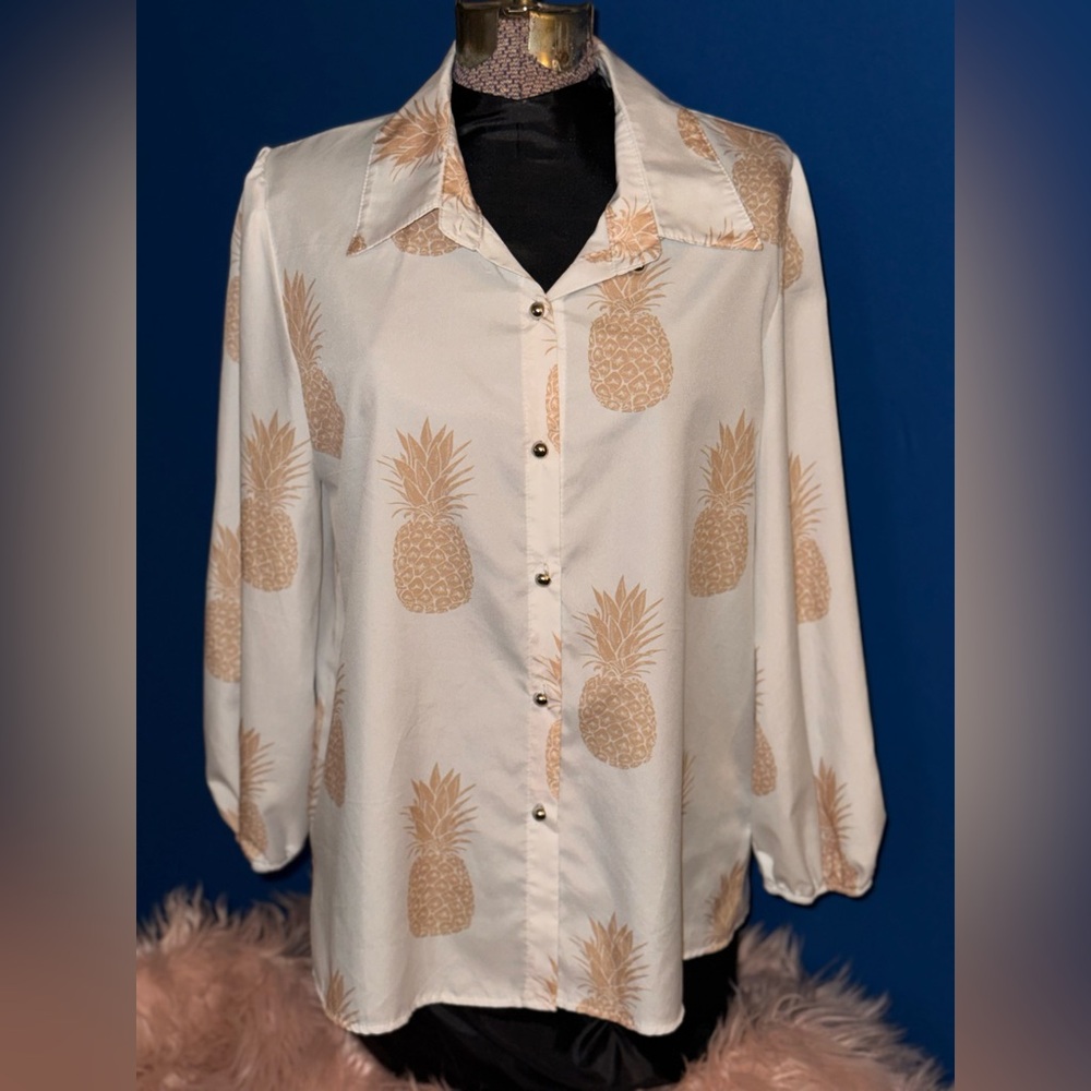 Tropical Chic Pineapple Chiffon Blouse Size M